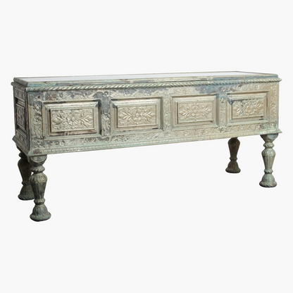 Temple Console Carved Wood with Brass Sheets