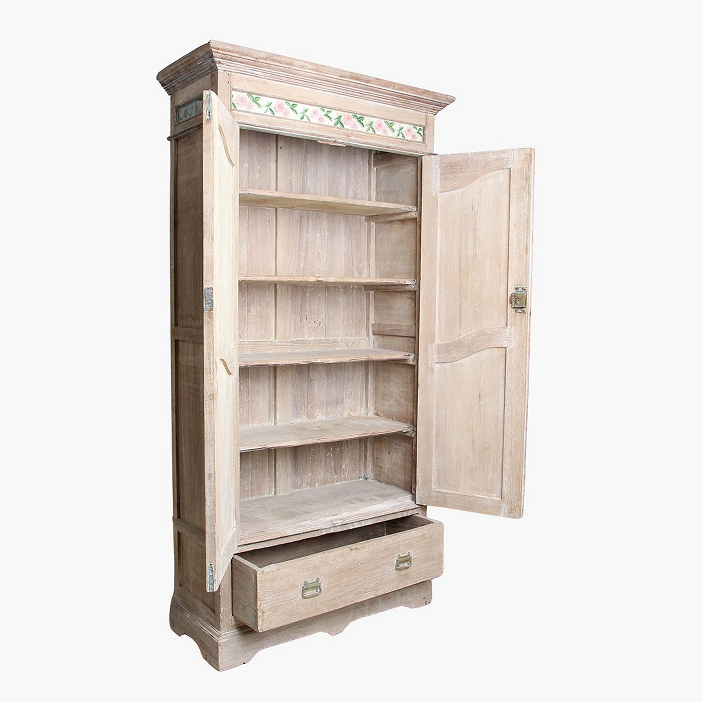 Tall Teak Limewash 2-Door Cabinet