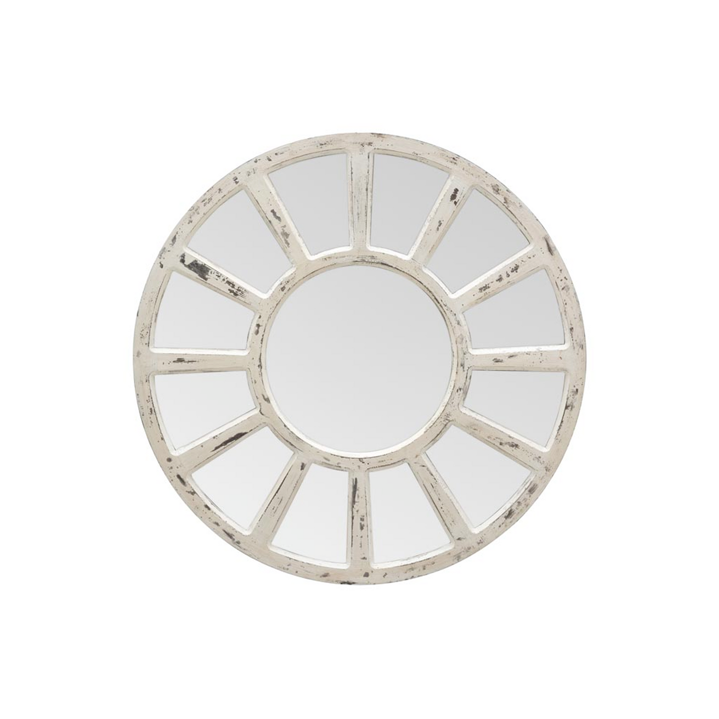 Round Mirror Antique White Patina