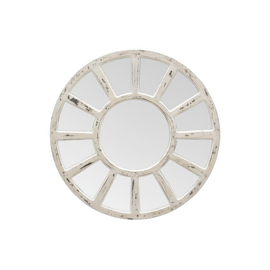 Round Mirror Antique White Patina
