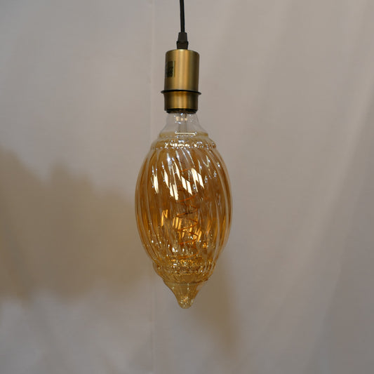 Amber Ribbed Glass Pendant Light Bulb