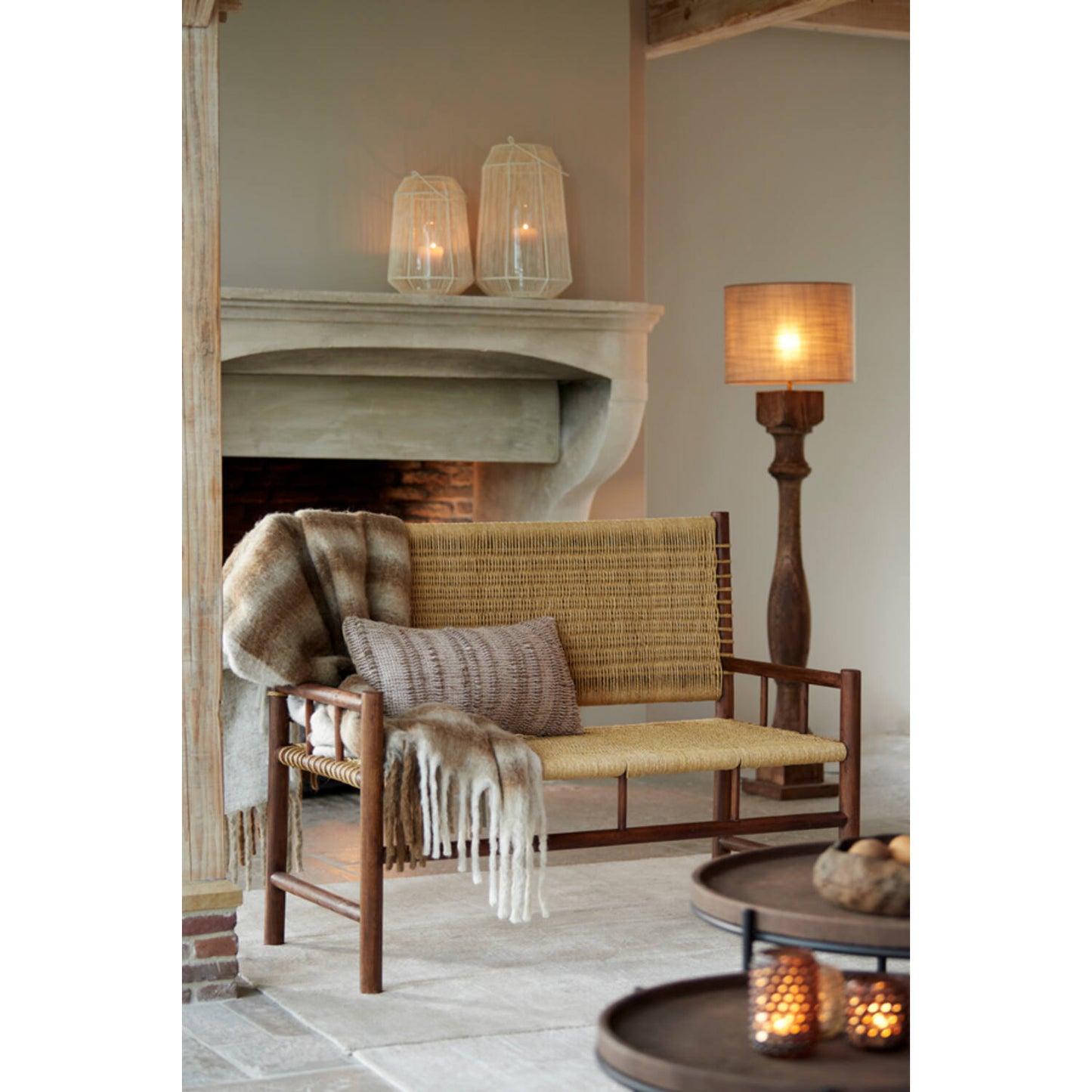 Robbia Natural Wood Floor Lamp with Linen Drum Shade