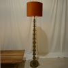 Brass Ribbed Column Floor Lamp with Rust Drum Shade