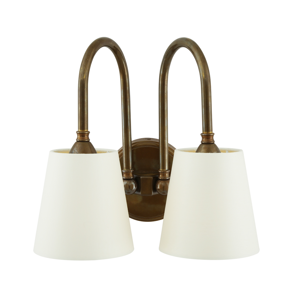 Uppsala Two-Arm Brass Wall Light with Fabric Shades 28cm IP20