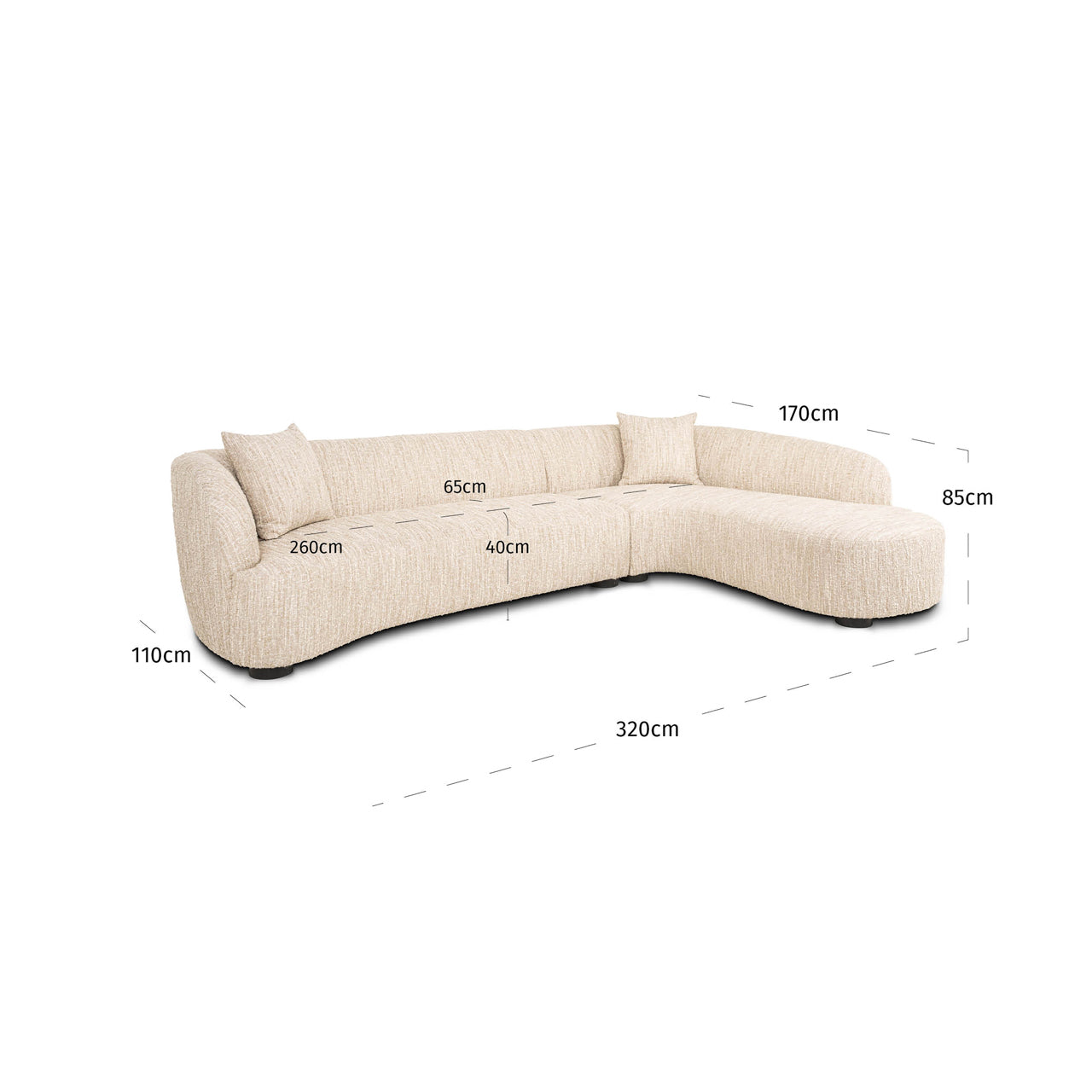 Lounge Sofa Pandora Beige Angora (Right)