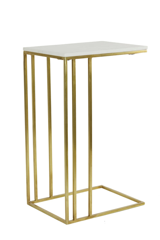 Roshan White Marble Antique Bronze Side Table