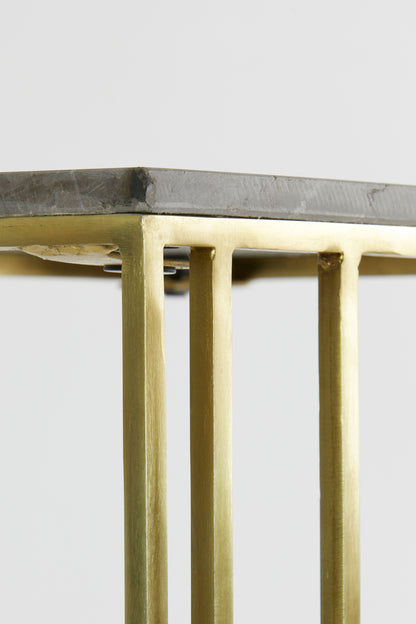 Roshan Brown Marble + Antique Bronze Side Table