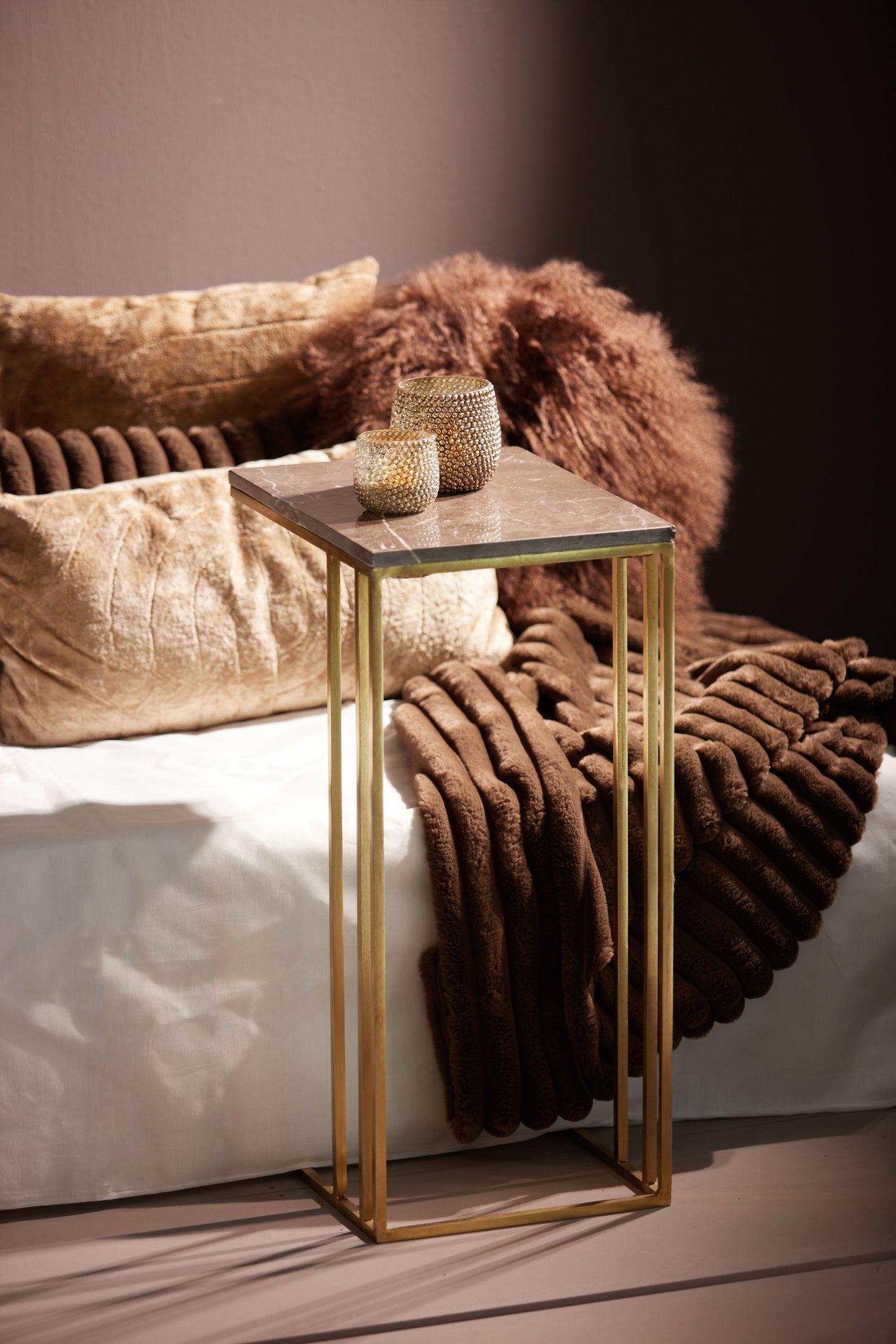 Roshan Brown Marble + Antique Bronze Side Table