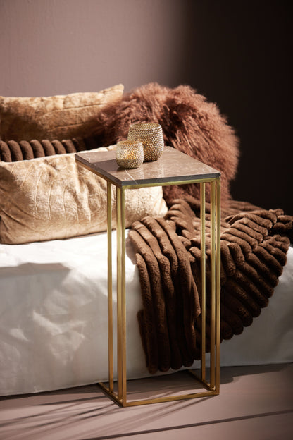 Roshan Brown Marble + Antique Bronze Side Table