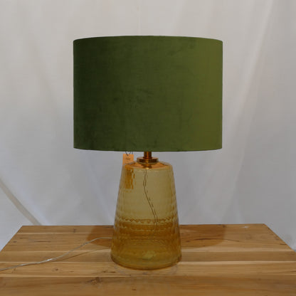 Amber Glass Lamp with Olive Velvet Shade