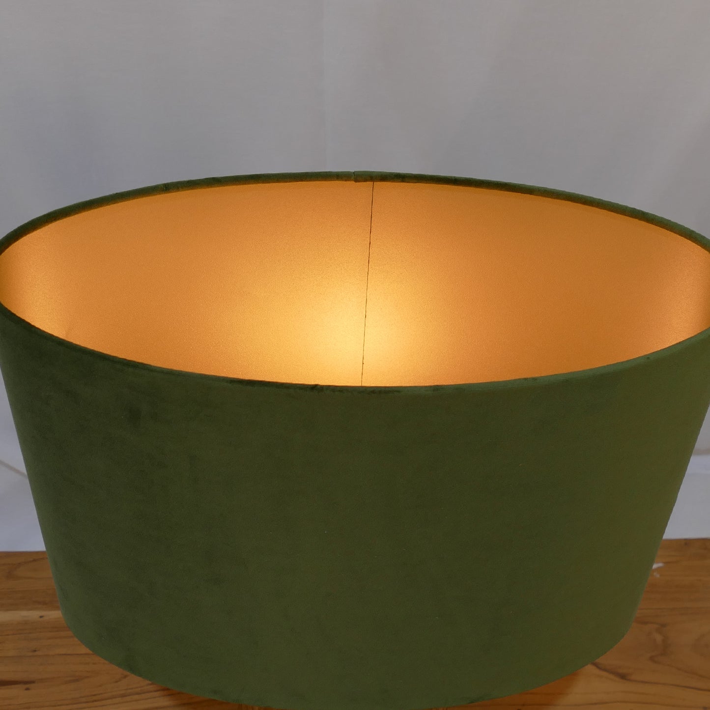 Amber Glass Lamp with Olive Velvet Shade