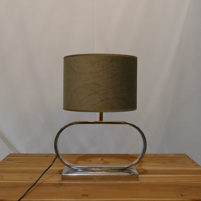 Chrome Oval Frame Lamp with Olive Woven Shade