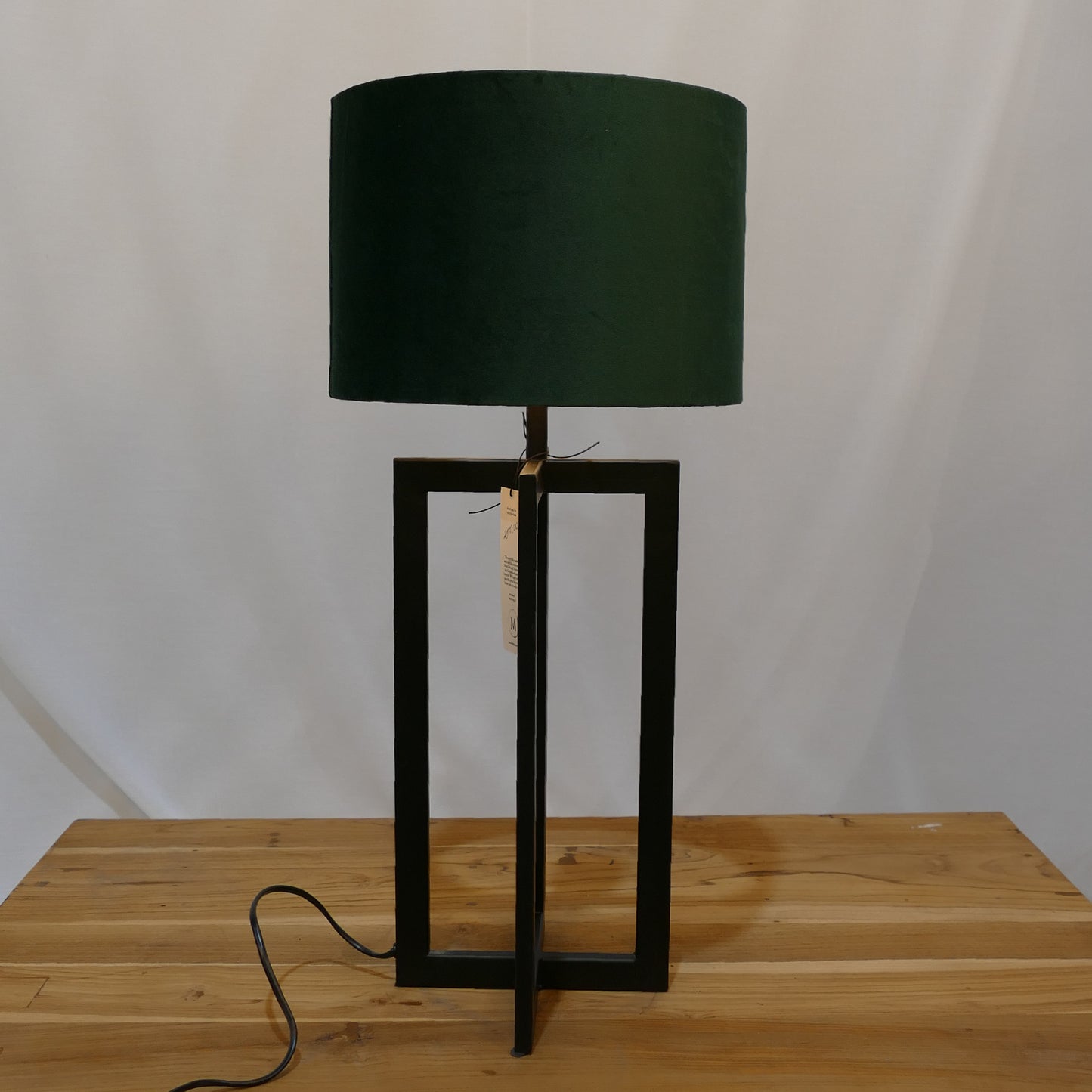 Black Frame Lamp with Deep Green Velvet Shade