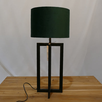 Black Frame Lamp with Deep Green Velvet Shade