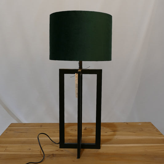 Black Frame Lamp with Deep Green Velvet Shade