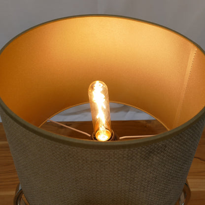 Chrome Oval Frame Lamp with Olive Woven Shade