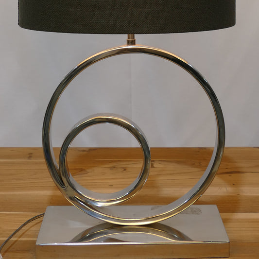 Chrome Double Ring Lamp with Dark Olive Woven Shade