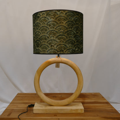 Wooden Ring Lamp with Art Deco Patterned Drum Shade