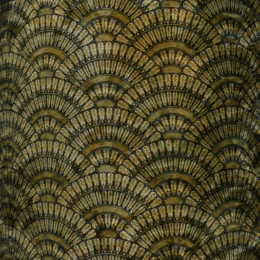 Wooden Ring Lamp with Art Deco Patterned Drum Shade