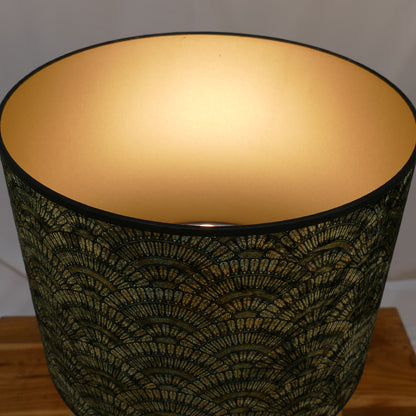 Wooden Ring Lamp with Art Deco Patterned Drum Shade