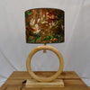 Wooden Ring Lamp with Floral Patterned Drum Shade