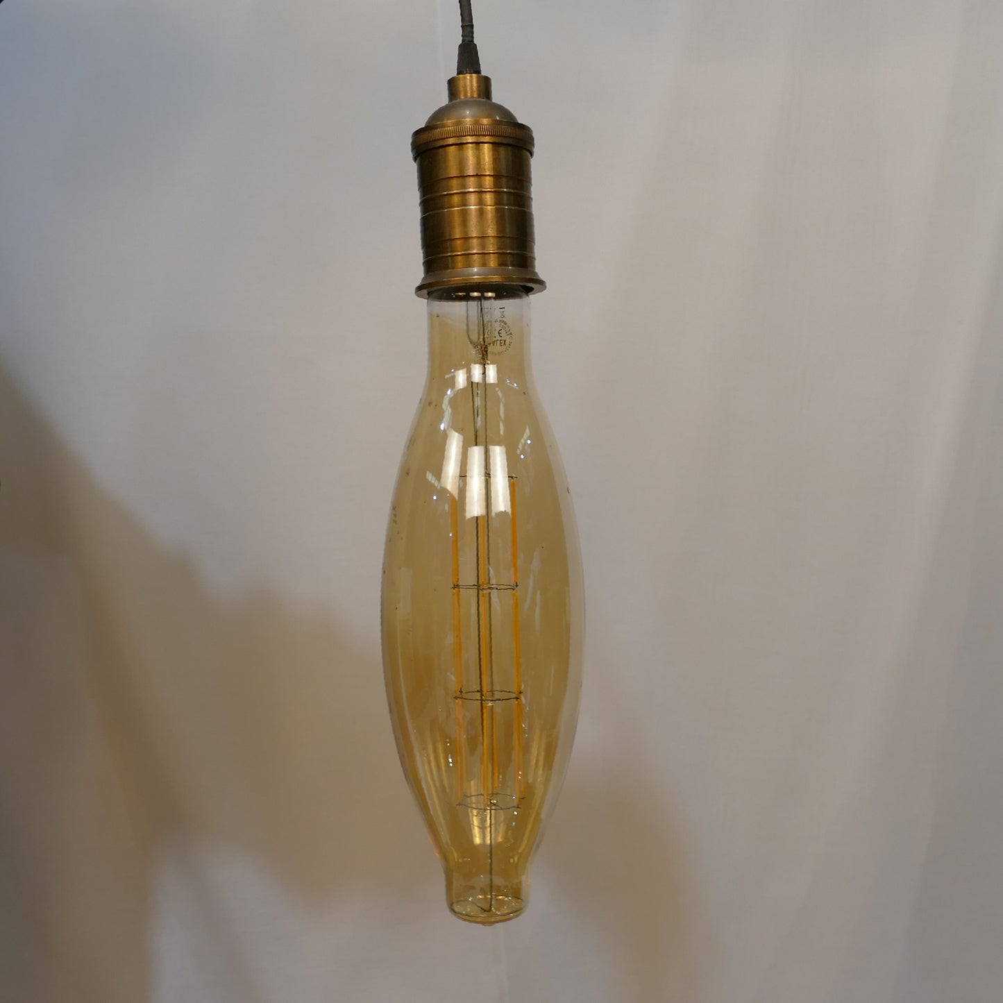 Vintage Brass Pendant with Long Amber Bulb