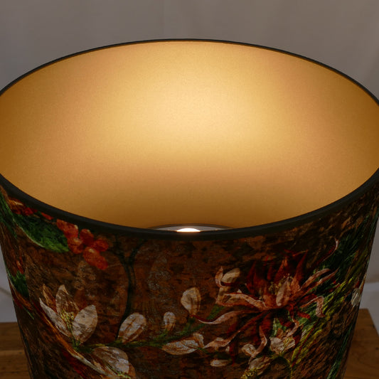 Wooden Ring Lamp with Floral Patterned Drum Shade