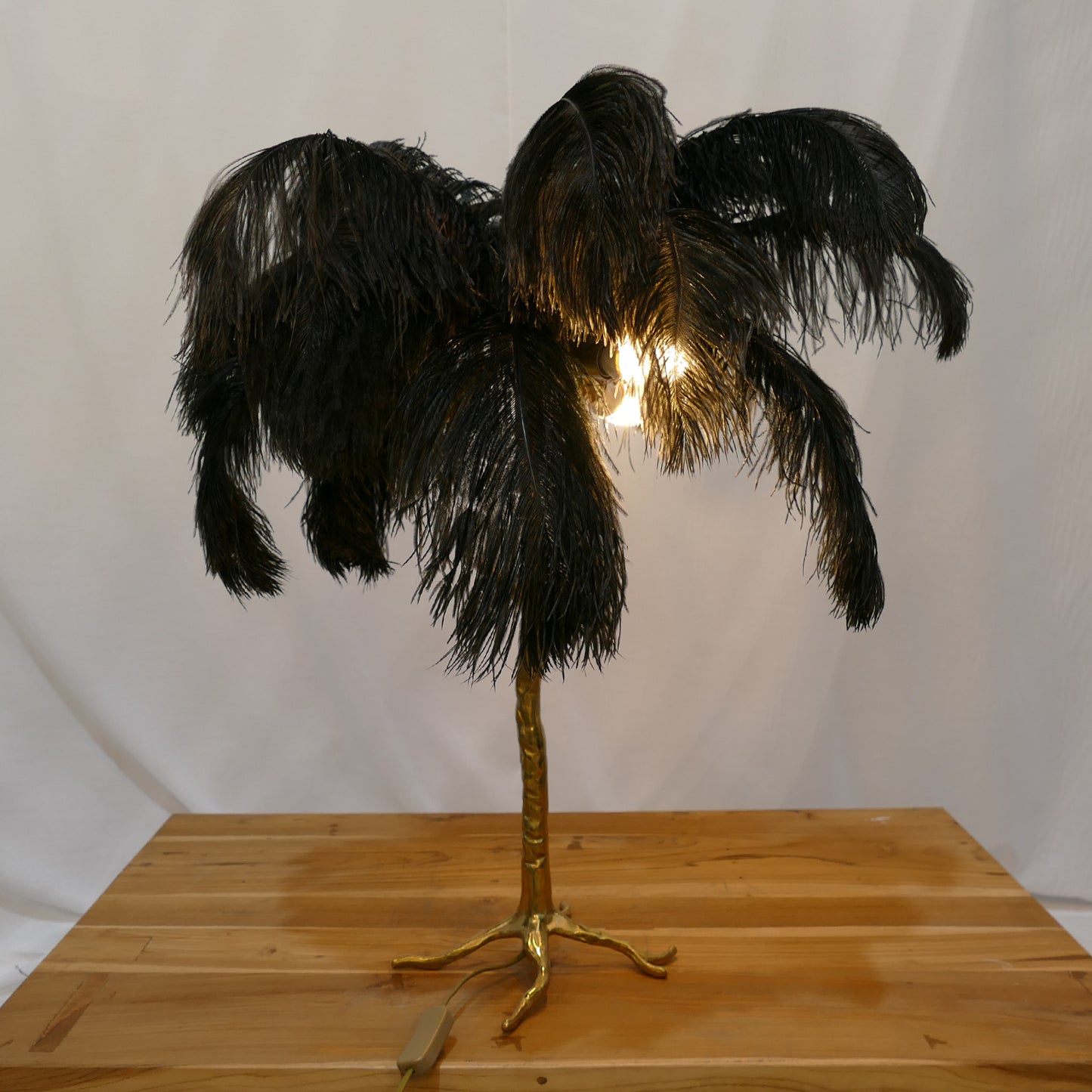 Richmond Black Feather Table Lamp with Gold Bird-Leg Base