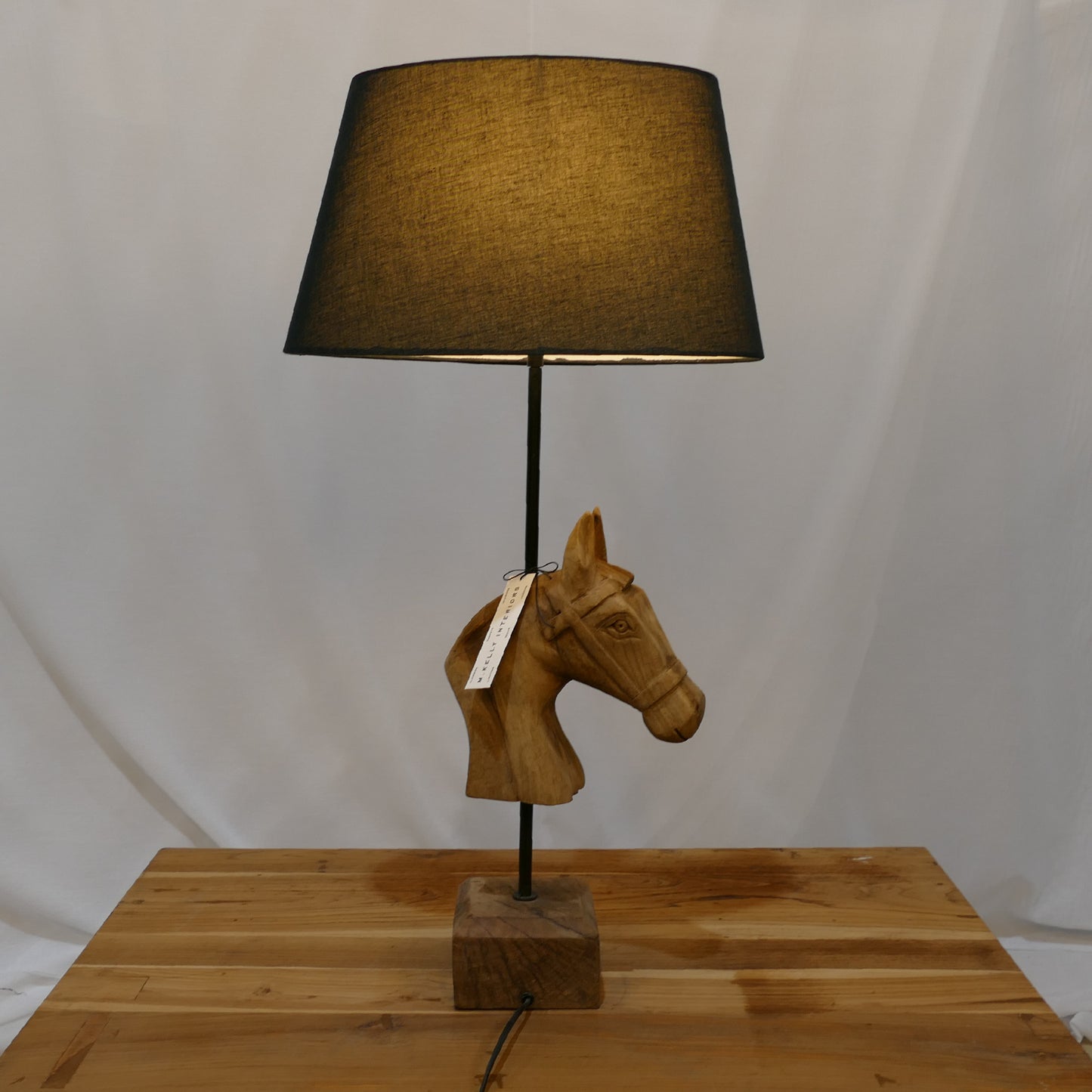 Wooden Horse Head Table Lamp with Dark Shade