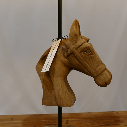 Wooden Horse Head Table Lamp with Dark Shade