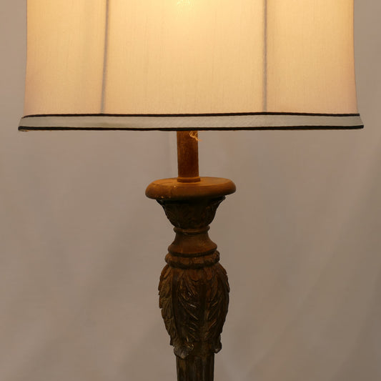 Antique-Style Bronze Leaf Table Lamp with Ivory Trim Shade