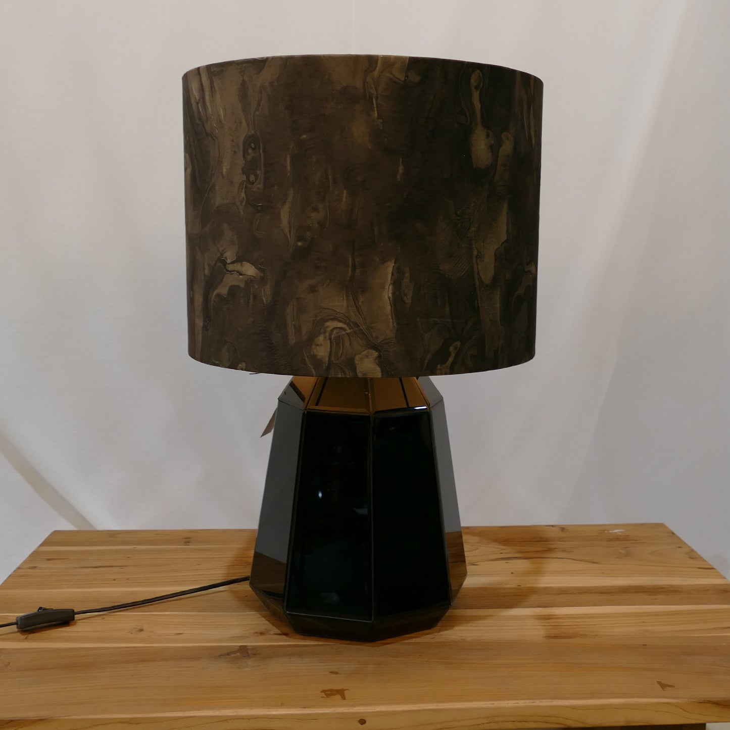 Black Faceted Lamp with Textured Suede Shade