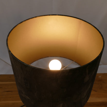 Black Faceted Lamp with Textured Suede Shade