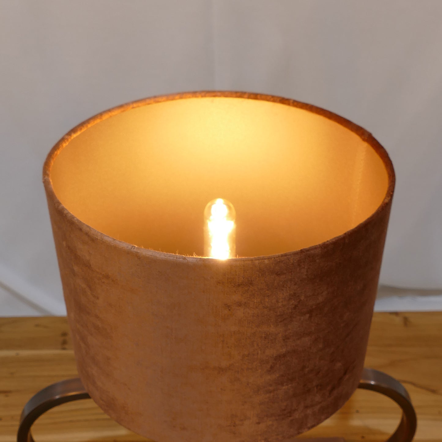 Copper Oval Table Lamp with Rust Velvet Shade