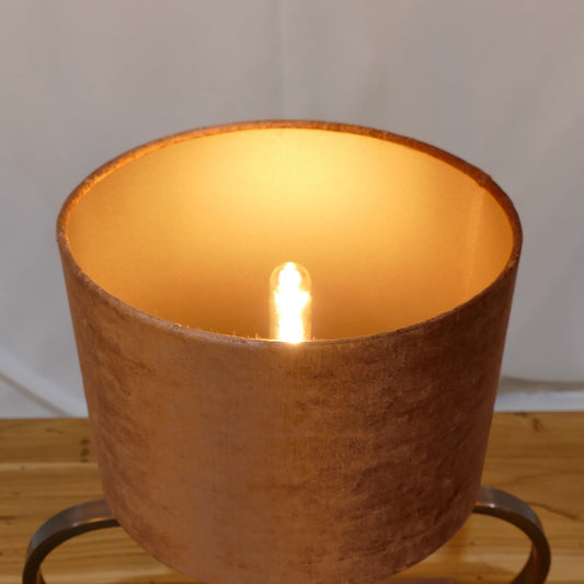 Copper Oval Table Lamp with Rust Velvet Shade