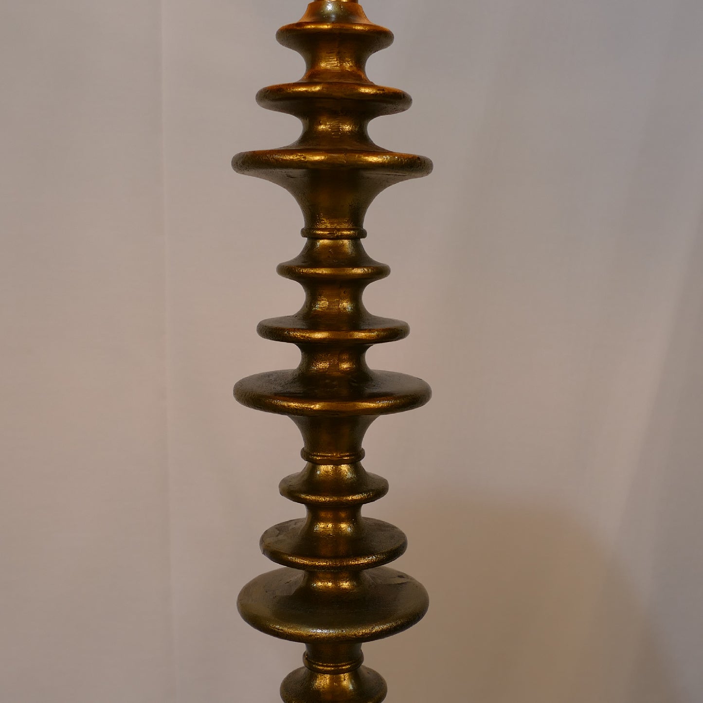 Brass Ribbed Column Floor Lamp with Rust Drum Shade