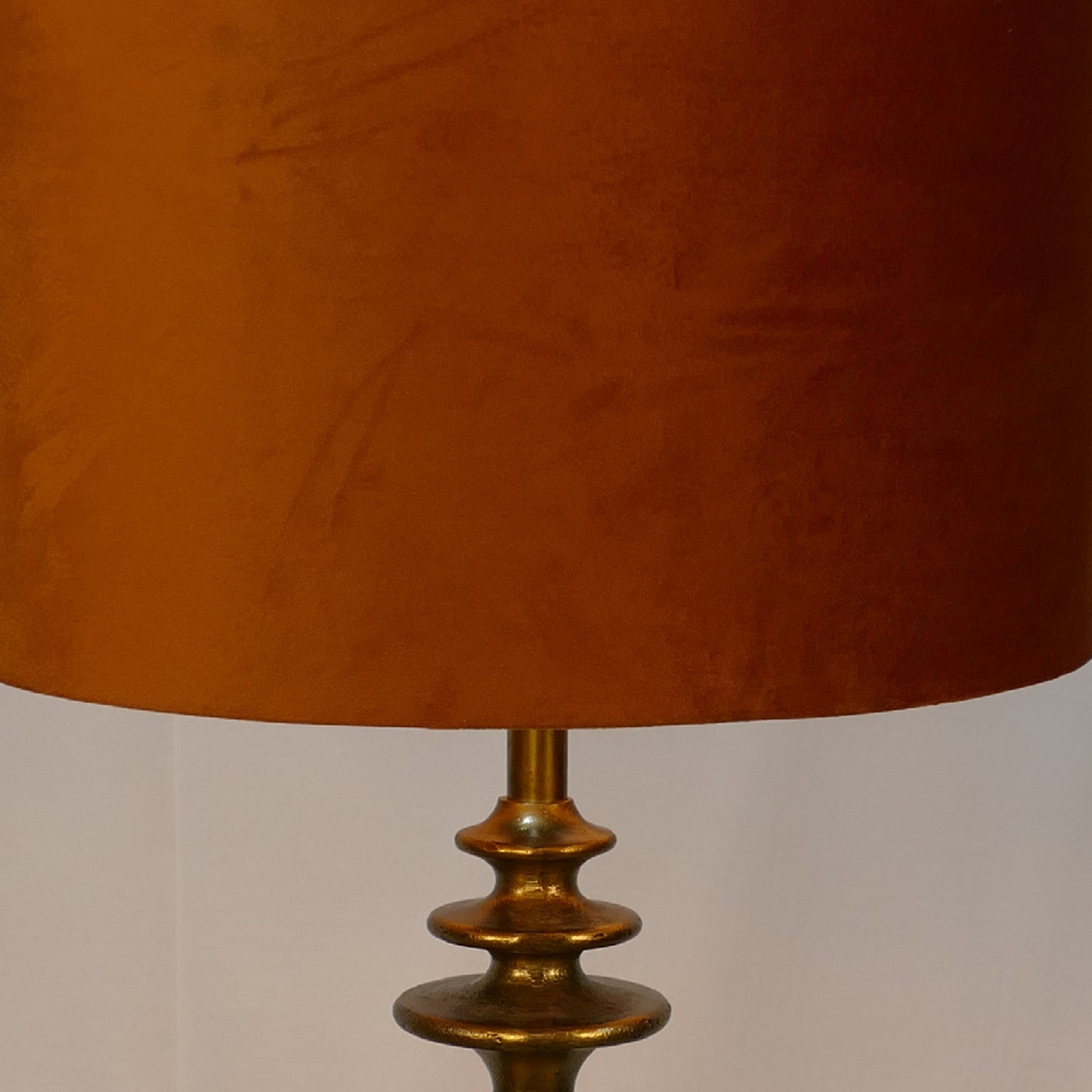 Brass Ribbed Column Floor Lamp with Rust Drum Shade