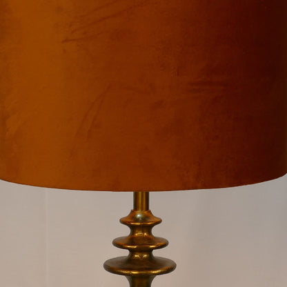 Brass Ribbed Column Floor Lamp with Rust Drum Shade