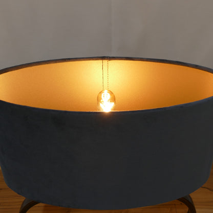 Copper Oval Frame Lamp with Charcoal Velvet Shade