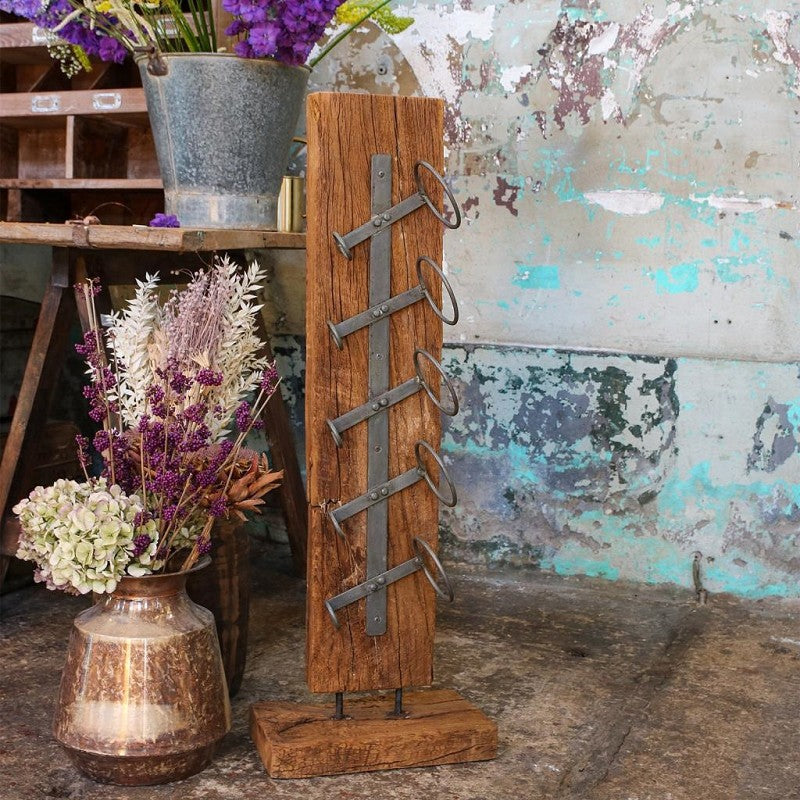 5 Bottle Wine Stand Teak Beam