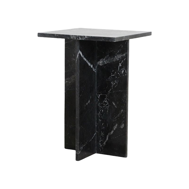 Black marble side table on a white background