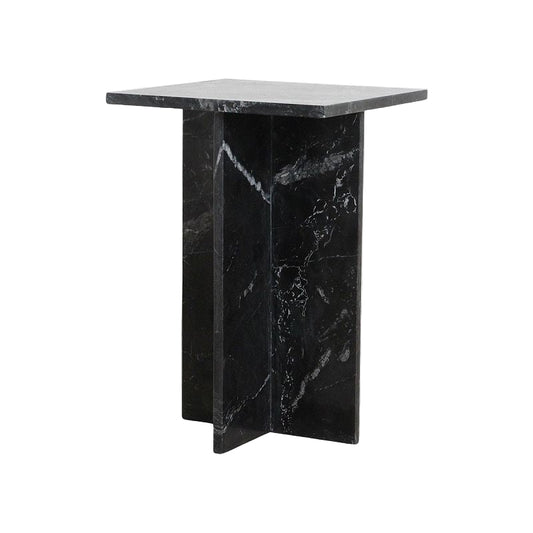 Black marble side table on a white background