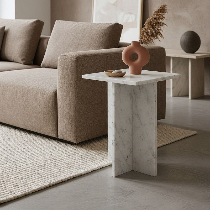 Beijing Side Table in White Marble