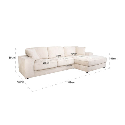 Santos Sofa – Niagara Beige (2.5-Seater + Lounge Right)