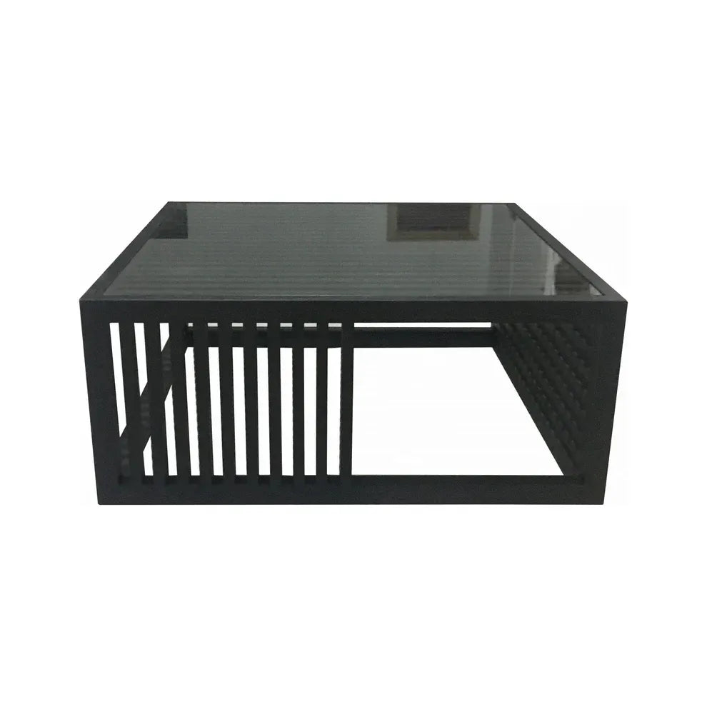 Fancy Noruega Style Coffee Table in Black Oak and Glass