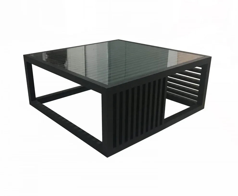 Fancy Noruega Style Coffee Table in Black Oak and Glass
