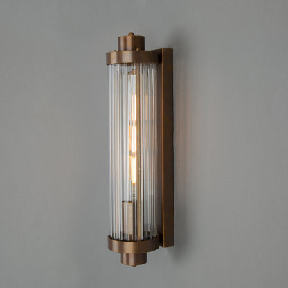 Louise Vintage Rippled Glass and Brass Bathroom Wall Light 47cm IP44