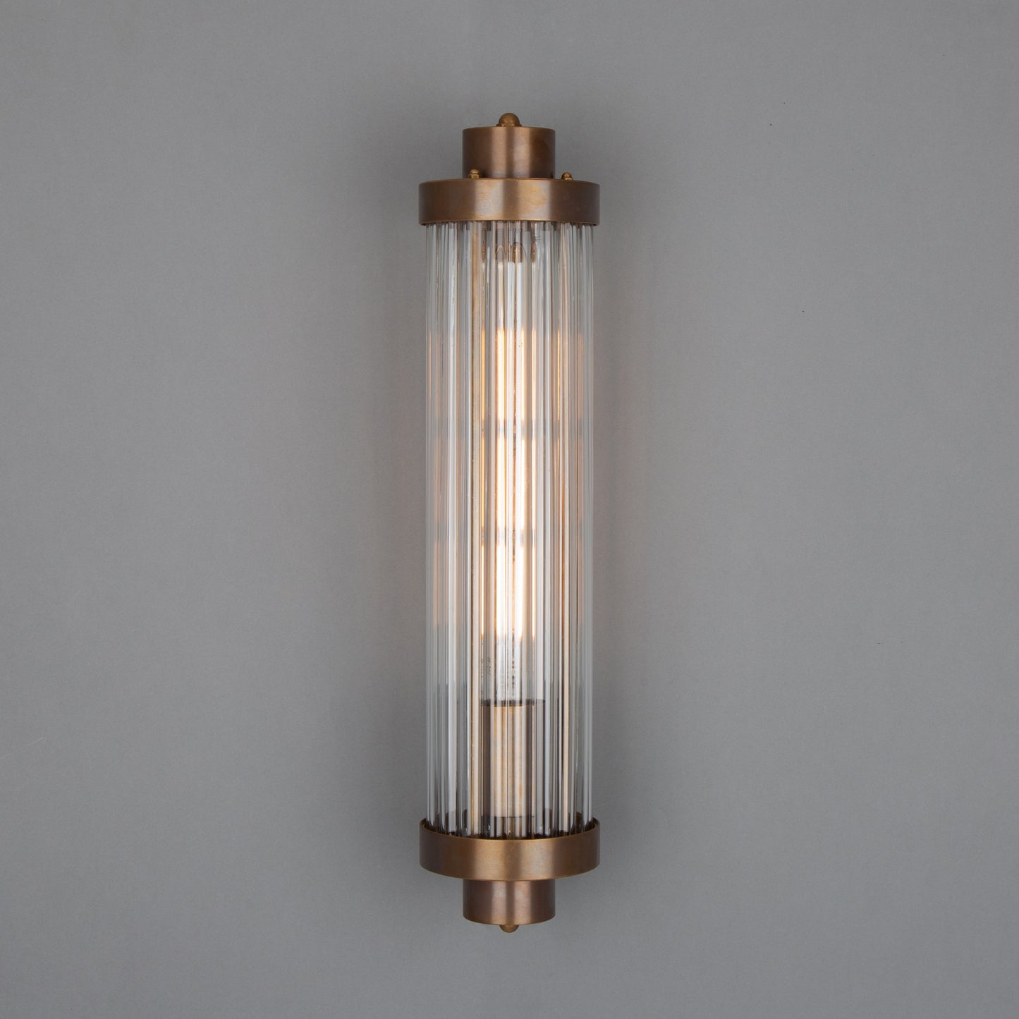 Louise Vintage Rippled Glass and Brass Bathroom Wall Light 47cm IP44