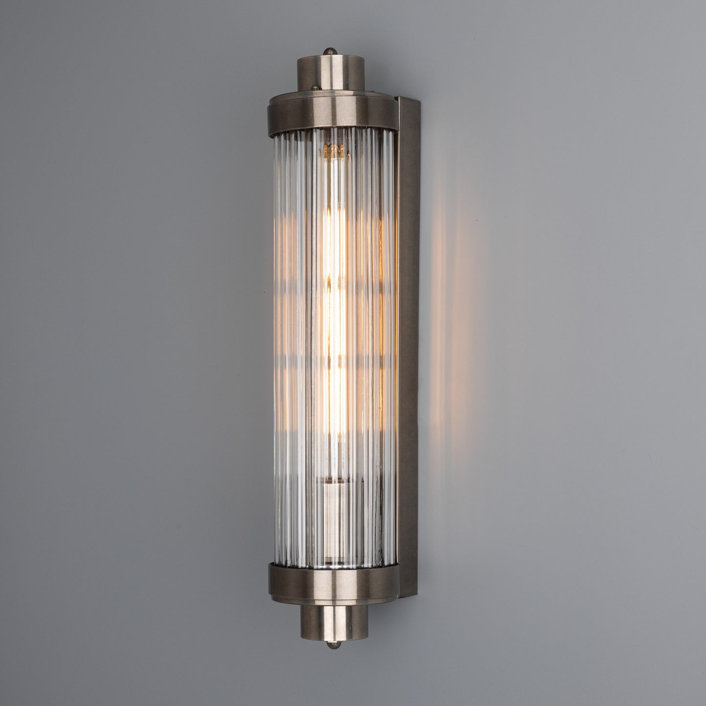 Louise Vintage Rippled Glass and Brass Bathroom Wall Light 47cm IP44