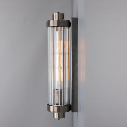 Louise Vintage Rippled Glass and Brass Bathroom Wall Light 47cm IP44